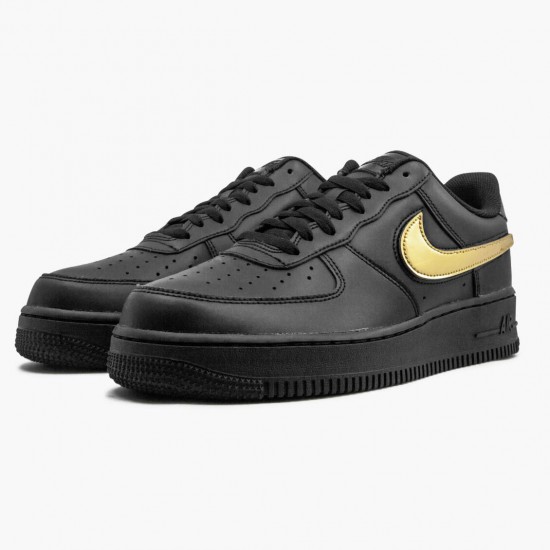 Nike Air Force 1 Sort Metallic Guld Removable Swoosh Pack CT2252 001 Dame/Herre