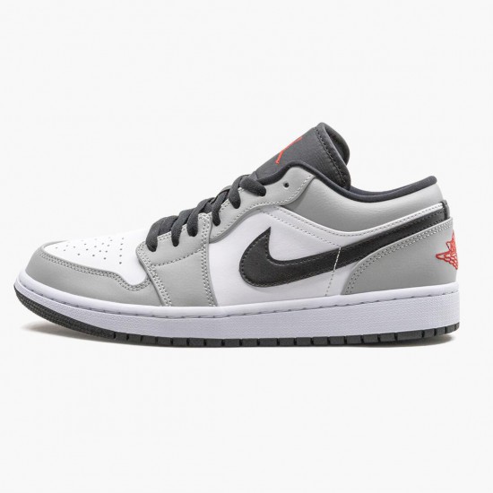 Nike Air Jordan 1 Retro Low Light Smoke Grey Dame/Herre 553558 030 Lt Smoke Grå/Gym Rød-Hvid