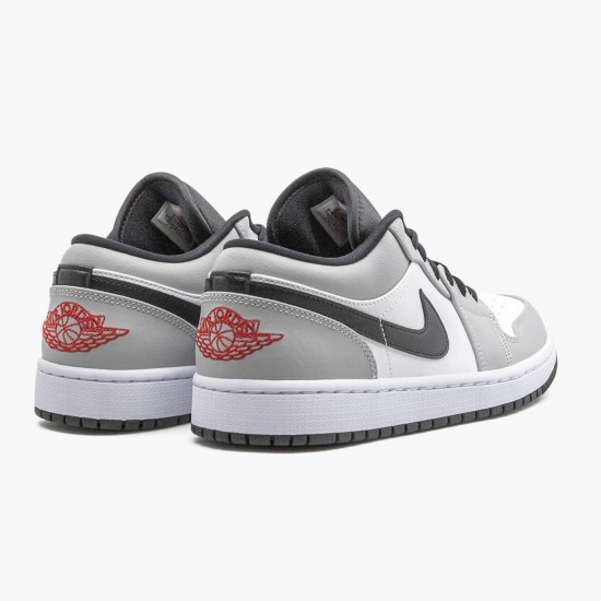 Nike Air Jordan 1 Retro Low Light Smoke Grey Dame/Herre 553558 030 Lt Smoke Grå/Gym Rød-Hvid