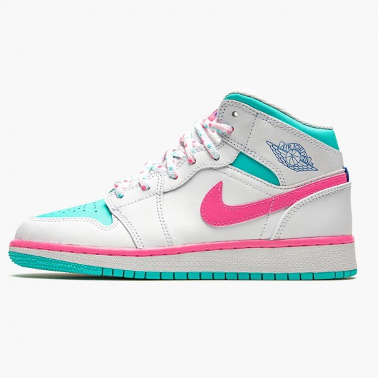 Nike Air Jordan 1 Mid Digital Pink Dame Hvid/Digital Lyserød-Aurora Gree 555112 102