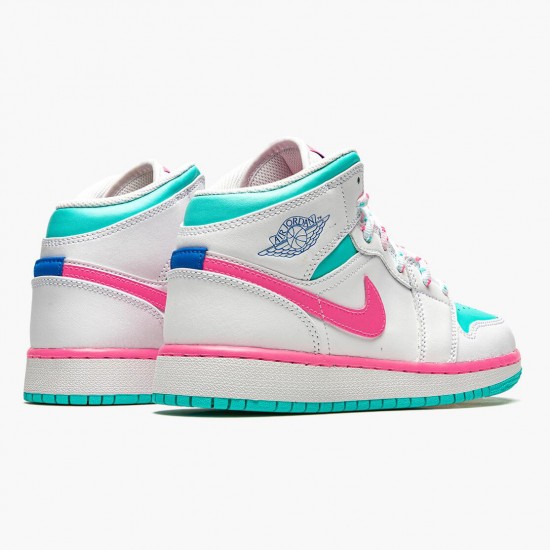 Nike Air Jordan 1 Mid Digital Pink Dame Hvid/Digital Lyserød-Aurora Gree 555112 102