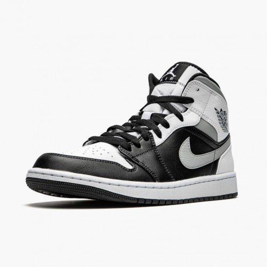 Nike Air Jordan 1 Mid White Shadow Dame/Herre Sort/Hvid-Lt Smoke Grå 554724 073