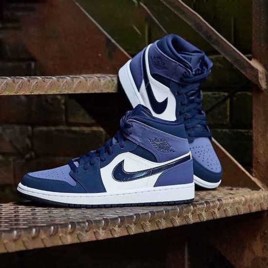 Nike Air Jordan 1 Mid Sanded Purple Obsidian/Sanded Lilla/Hvid 554724 445 Dame/Herre