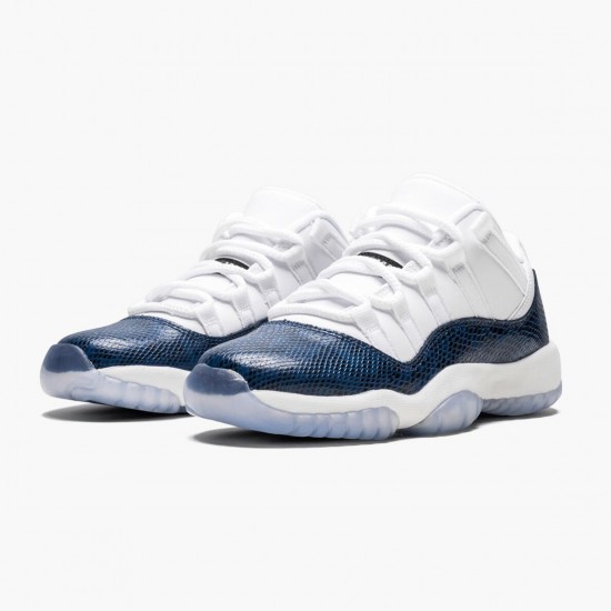 Nike Air Jordan 11 Low Navy Snakeskin Herre CD6847 102 Hvid Sort-Flåde