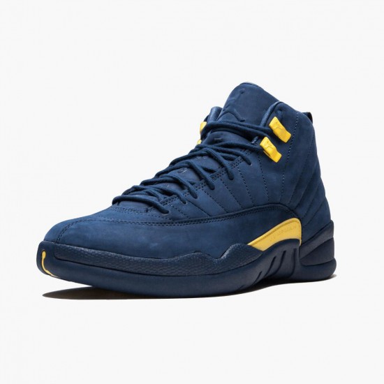 Nike Air Jordan 12 Retro Michigan Herre BQ3180 407 College Flåde/Amarillo