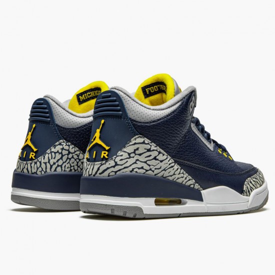 Nike Air Jordan 3 Retro Michigan Herre 820064 Sort/University Guld-Cement G