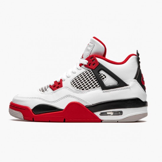 Nike Air Jordan 4 Retro OG GS Fire Red 2020 Herre 408452 160 Hvid/Fire Rød-Sort-Tech Grå