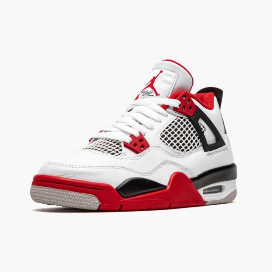 Nike Air Jordan 4 Retro OG GS Fire Red 2020 Herre 408452 160 Hvid/Fire Rød-Sort-Tech Grå