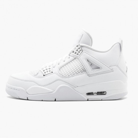 Nike Air Jordan 4 Retro Pure Money Dame/Herre 308497 100 Hvid/Metallic Silver