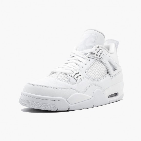 Nike Air Jordan 4 Retro Pure Money Dame/Herre 308497 100 Hvid/Metallic Silver