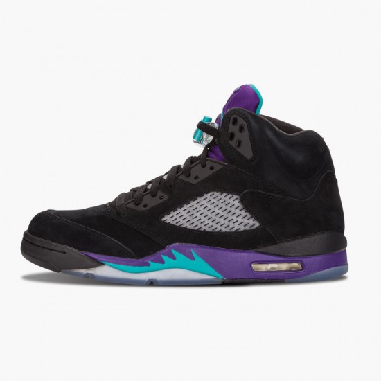 Nike Air Jordan 5 Retro Black Grape Dame/Herre Sort/New Emerald-Grape Ice 136027 007