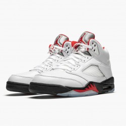 Nike Air Jordan 5 Retro "Fire Red Silver Tongue" Herre True Hvid/Fire Rød-Sort DA1911 102 