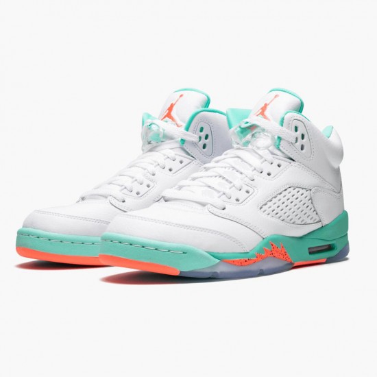 Nike Air Jordan 5 Retro Light Aqua Dame/Herre Hvid/Crimson Pulse-Light Aqua 440892 100