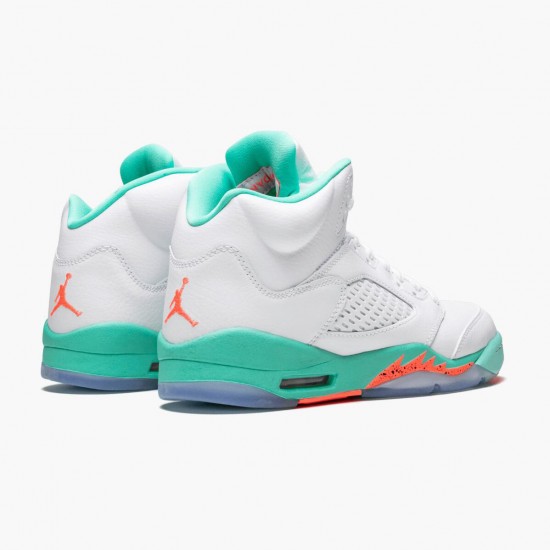 Nike Air Jordan 5 Retro Light Aqua Dame/Herre Hvid/Crimson Pulse-Light Aqua 440892 100