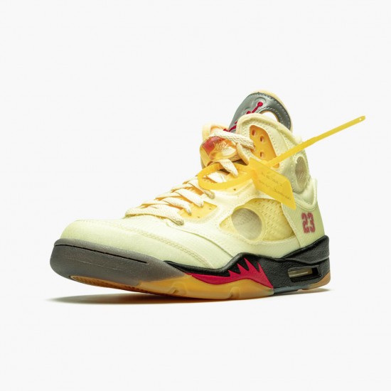 OFF-WHITE x Nike Air Jordan 5 Retro Sail Herre Sail/Fire Rød-Muslin-Sort DH8565 100